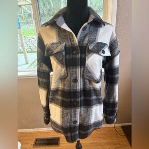 Women's Black and White Plaid Hi-Lo Jacket
